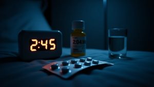 Flux Dev A bedside table at night with a glowing digital clock 1