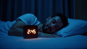 Flux Dev A man sleeping peacefully on a bed at night with a gl 0